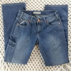 Ariat Rebar Mid Rise Raven Boot Cut Carpenter Cargo Jeans Size 28R "Sofia" Blue